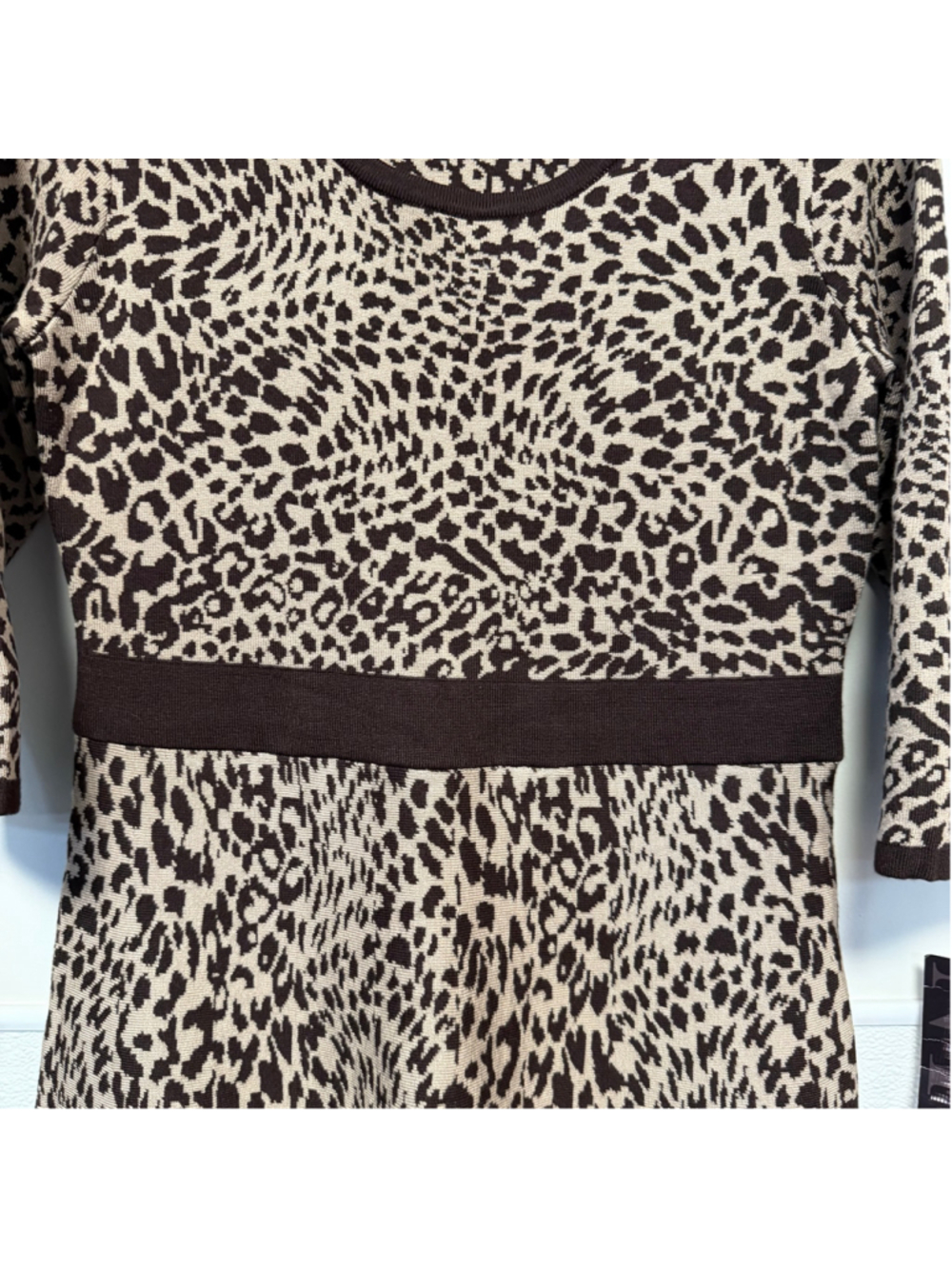 Women's Nina Leonard Dress Medium Camel Chocolate Animal Print Midi New NWT - Picture 10 of 16